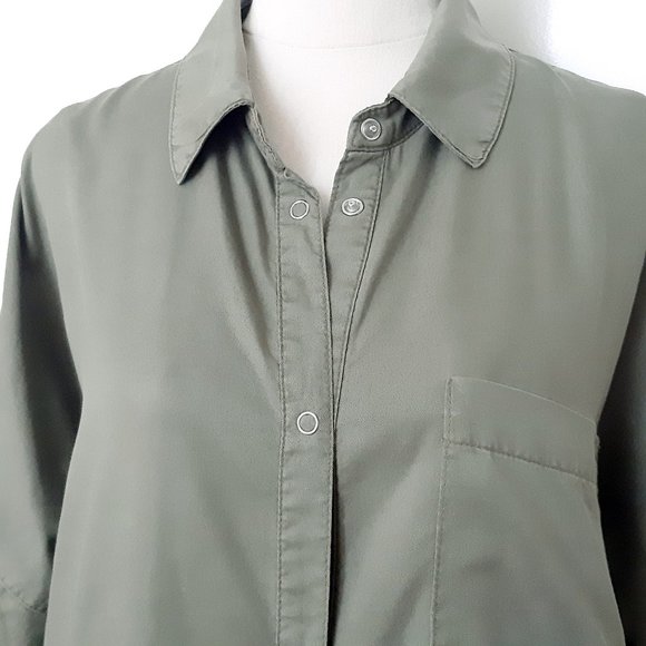 Zara Olive Green Denim Shirt Dress - Size M - Picture 5 of 7